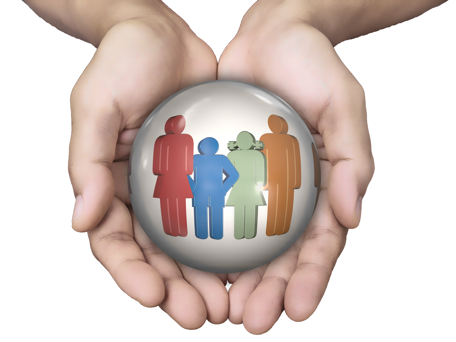 Hands holding a family silhouette, symbolizing healthcare coverage